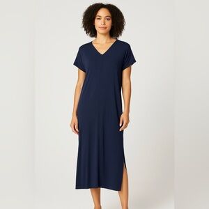 Lilla P Navy V Neck Midi T Shirt Dress Casual Jersey Dress Size M